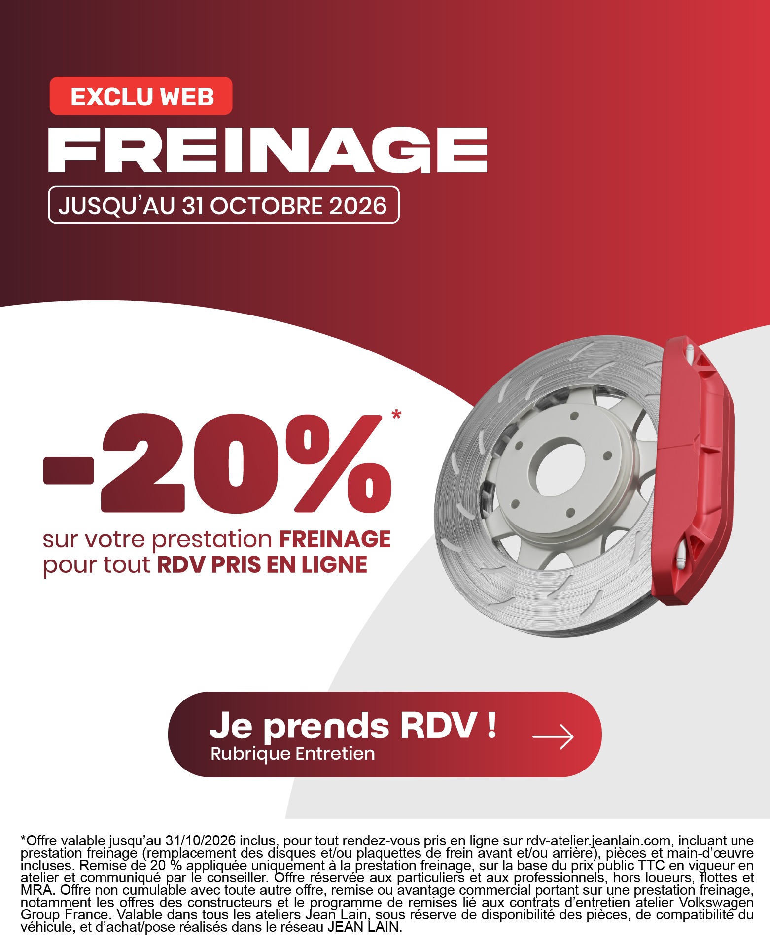 FREINAGE SEPT OCT 2026 - EXCLU WEB 20% - RDV EN LIGNE